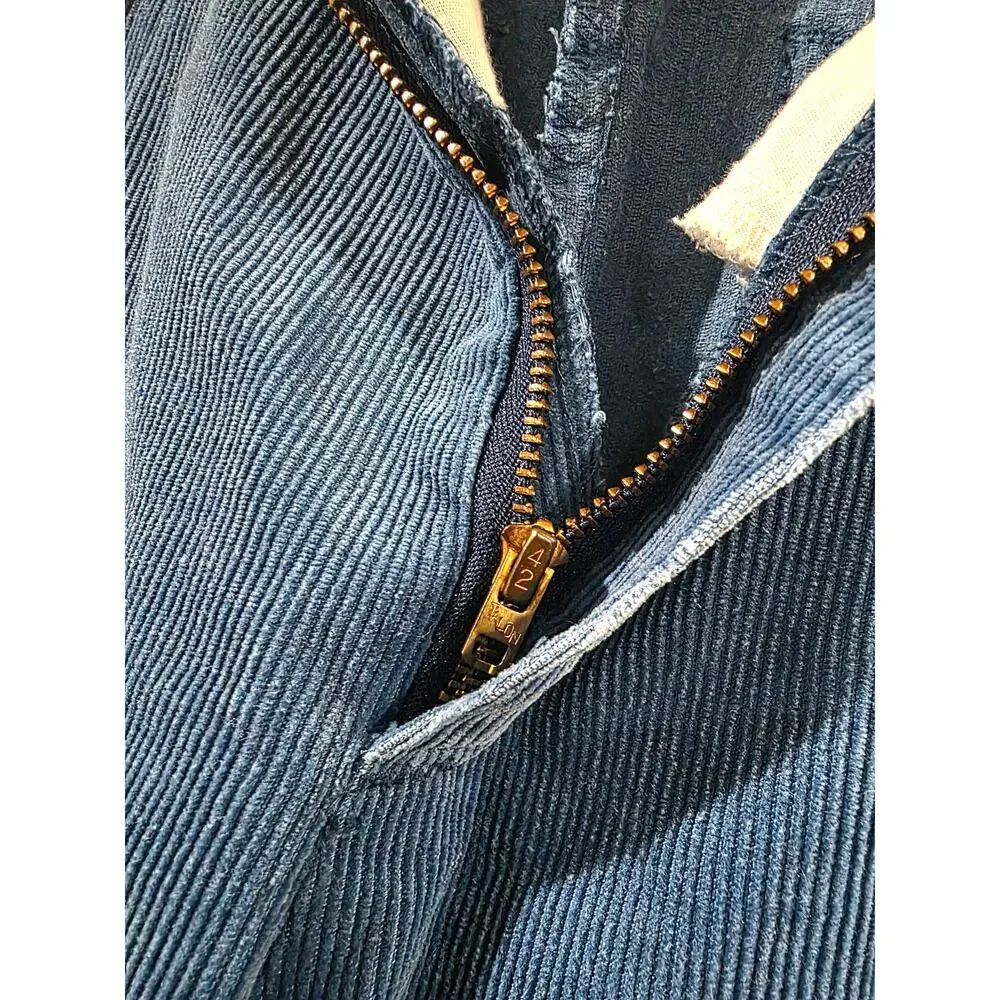 Rare Vintage 70 Sears Blue Pleated Tapered Corduroy High Rise Trousers Size 28